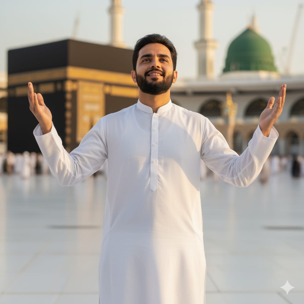 : A Joyful Prayer Before the Kaaba and Green Dome"
