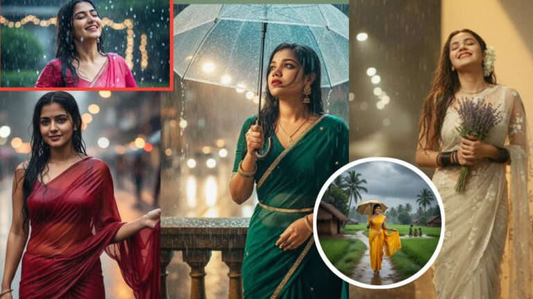 Rainy Season Ai Image Prompts For Girl in Saree