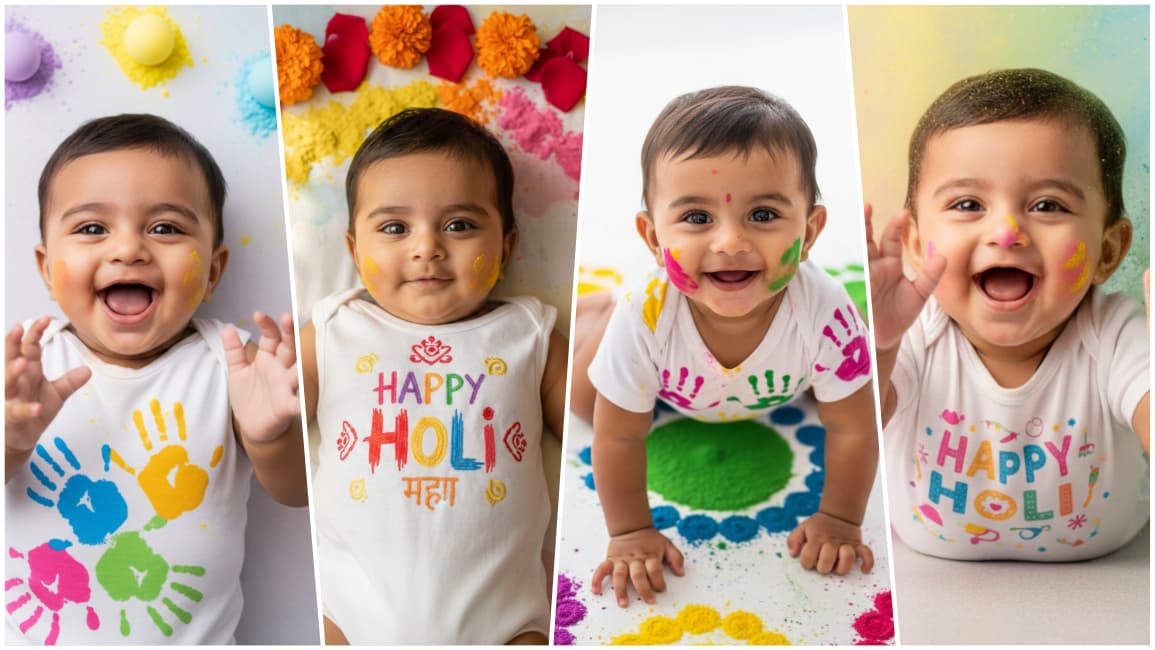 Baby First Holi Photo Ideas Prompts 2026 | Holi Photo Editing Prompt ...